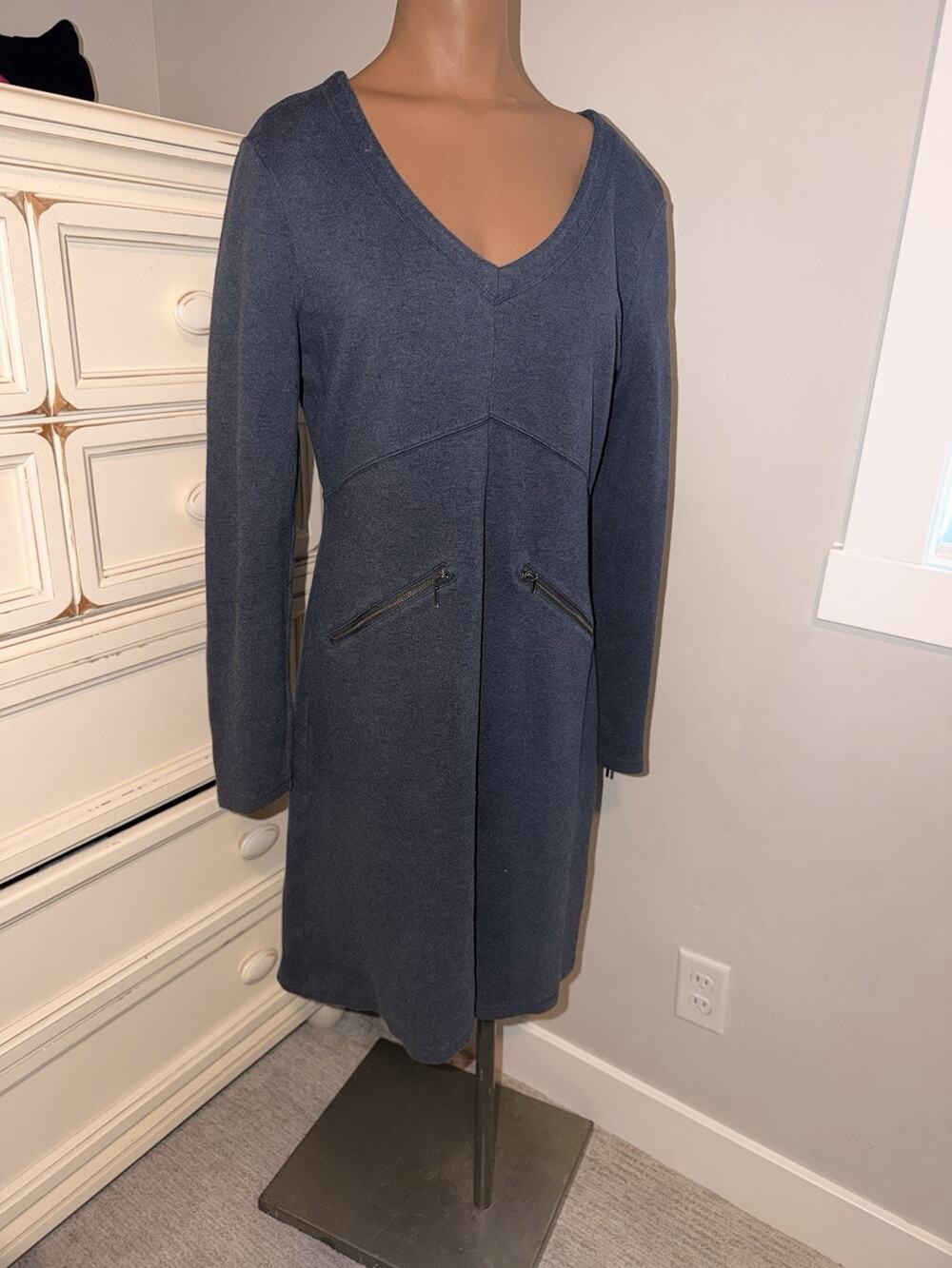Athleta Y2K Thick Blue Sweatshirt Dress Zippers Size Large